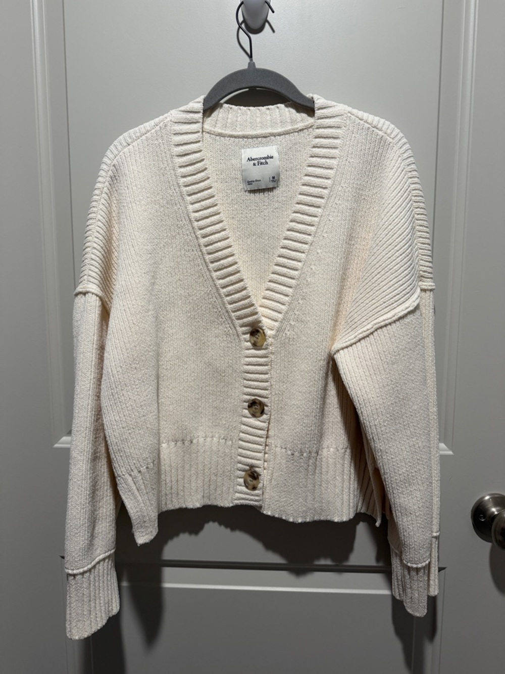 Abercrombie & Fitch Ivory Button-Front V-Neck Cardigan